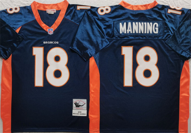 Men's Denver Broncos #18 Peyton Manning Navy Throwback Stitched Jersey