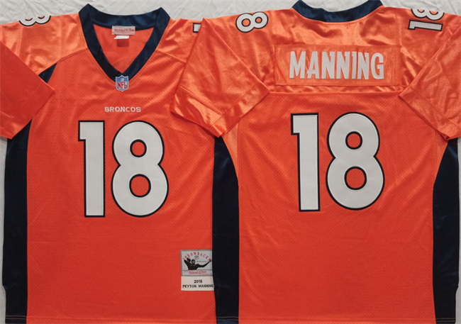 Men's Denver Broncos #18 Peyton Manning Orange Throwback Stitched Jersey