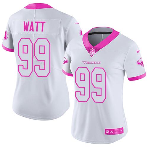 Women's Houston Texans Custom White Pink Stitched Limited Rush Fashion Jersey