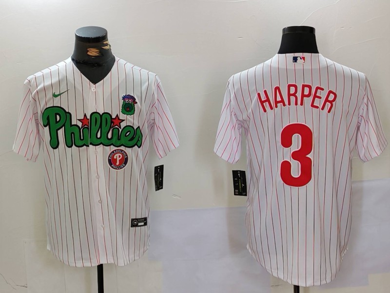 Men's Philadelphia Phillies #3 Bryce Harper White Green Cool Base Cool Base Stitched MLB Baseball Jersey