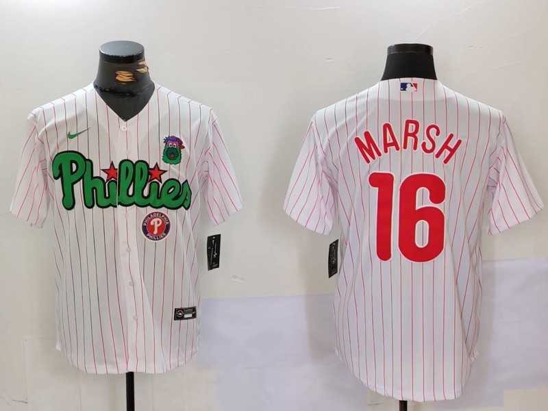 Men's Philadelphia Phillies #16 Brandon Marsh White Green Cool Base Stitched Baseball Jerseys