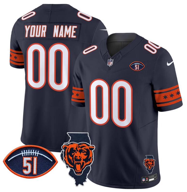 Men's Chicago Bears Custom Navy F.U.S.E. With Illinois And No. 51 Patch Stitched Football Jersey