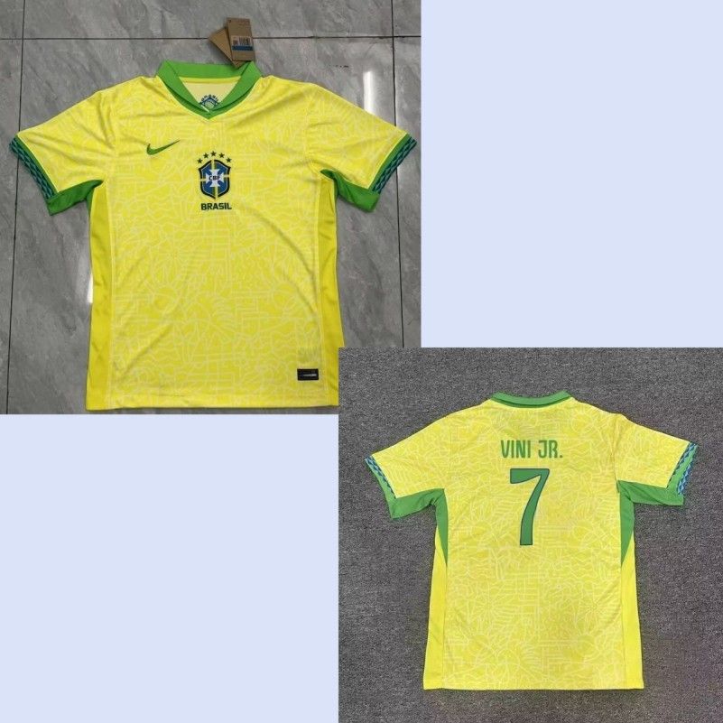 Men's 2024-25 Brazil #7 Vini Jr.  Home Yellow Soccer Jersey