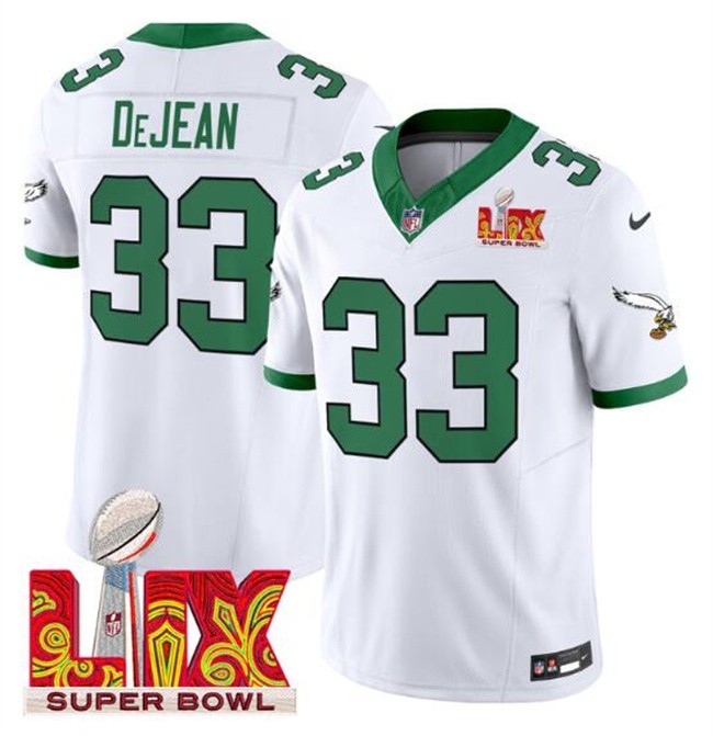 Men's Philadelphia Eagles #33 Cooper DeJean White 2025 Super Bowl LIX Patch F.U.S.E. Vapor Untouchable Limited Stitched Football Jerseys