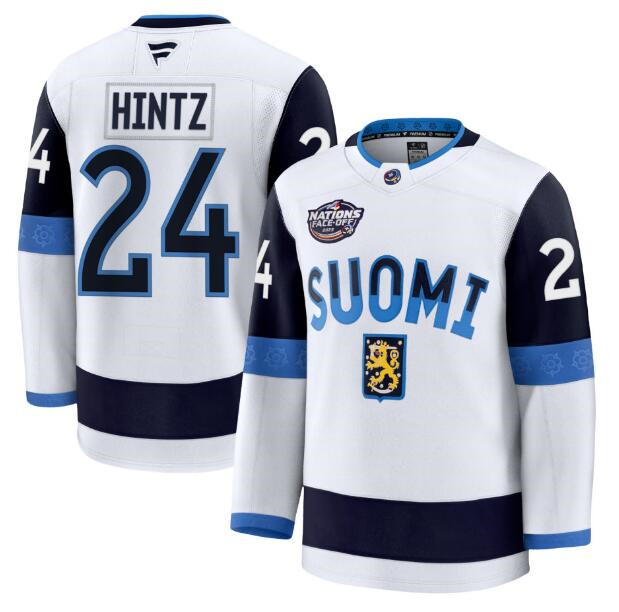 Men's Finland #24 Roope Hintz White 2025 4 Nations Face-Off Premium Stitched Jersey