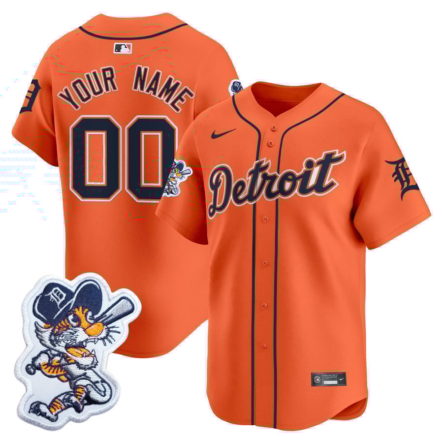 Custom Detroit Tigers Jersey Name Number Paws Patch Vapor Premier Limited Stitched Orange