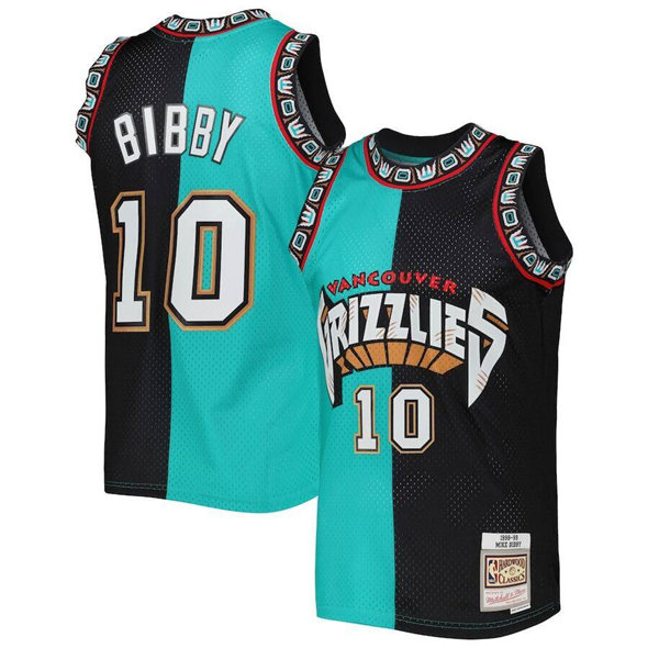Men's Memphis Grizzlies #10 Mike Bibby Turquoise Black Split 1998-99 Throwback Stitched Jersey