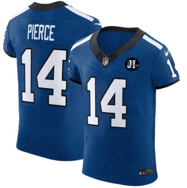Men's Indianapolis Colts #14 Alec Pierce Nike Royal Indiana Nights Alternate 2025 Jim Irsay Patch Elite Jersey