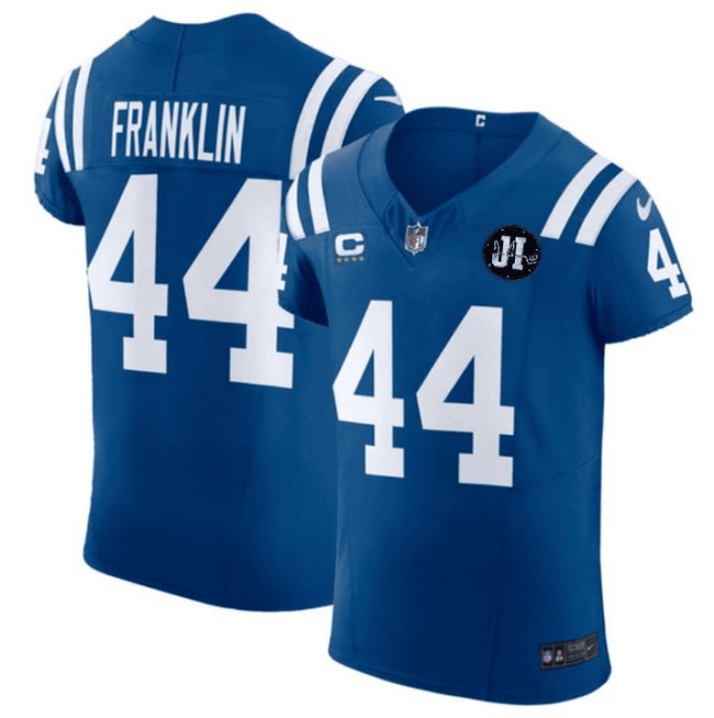 Men's Indianapolis Colts #44 Zaire Franklin Nike Blue 'C 2025 Jim Irsay Patch Elite Jersey