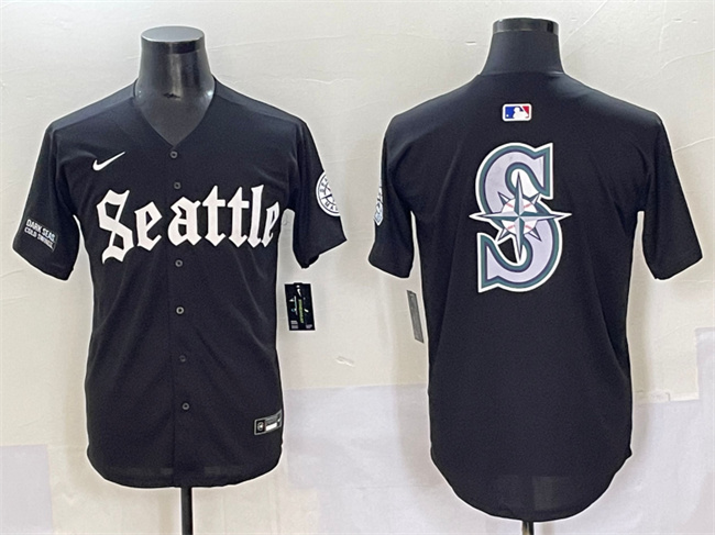 Men's Seattle Mariners Team Big Logo Black 'Deep Sea Gothic Edition' Vapor Premier Limited Stitched Baseball Jerseys