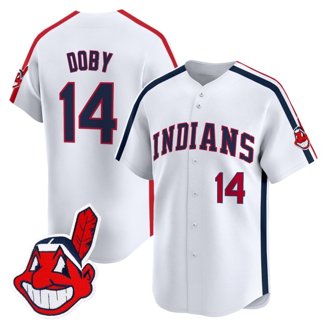 Men's Cleveland Indians #14 Larry Doby White Ricky 'Wild Thing' Vaughn Limited Jersey