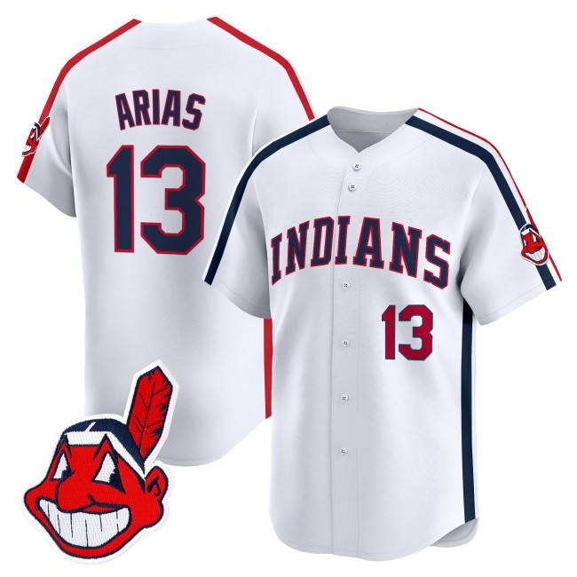 Men's Cleveland Indians #13 Gabriel Arias White Ricky 'Wild Thing' Vaughn Limited Jersey