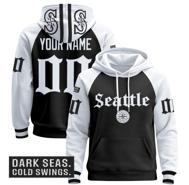 Seattle Mariners Custom Black Alternate 2025 'Deep Sea Gothic Edition' Premium Pullover Hoodie - All Stitched
