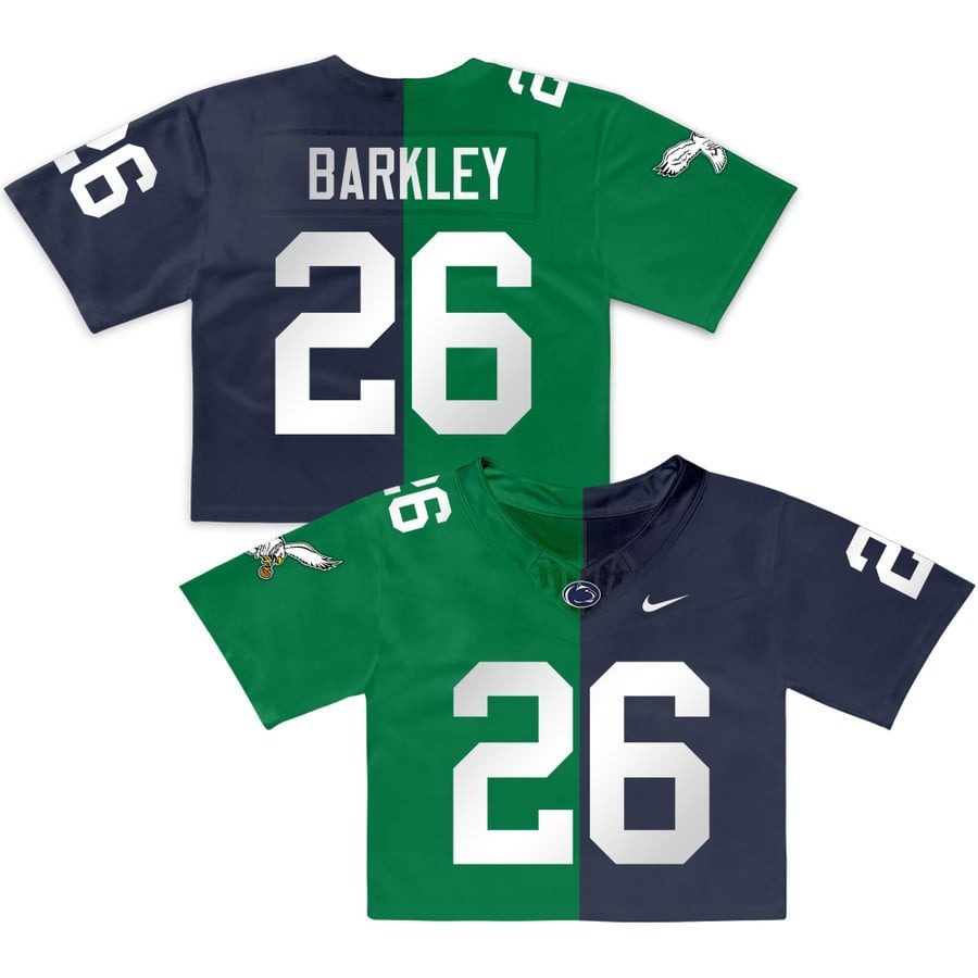 Women's Eagles Penn State #26 Saquon Barkley Split Crop Top Nike Vapor FUSE Limited Stitched Jersey - Kelly Green Navy