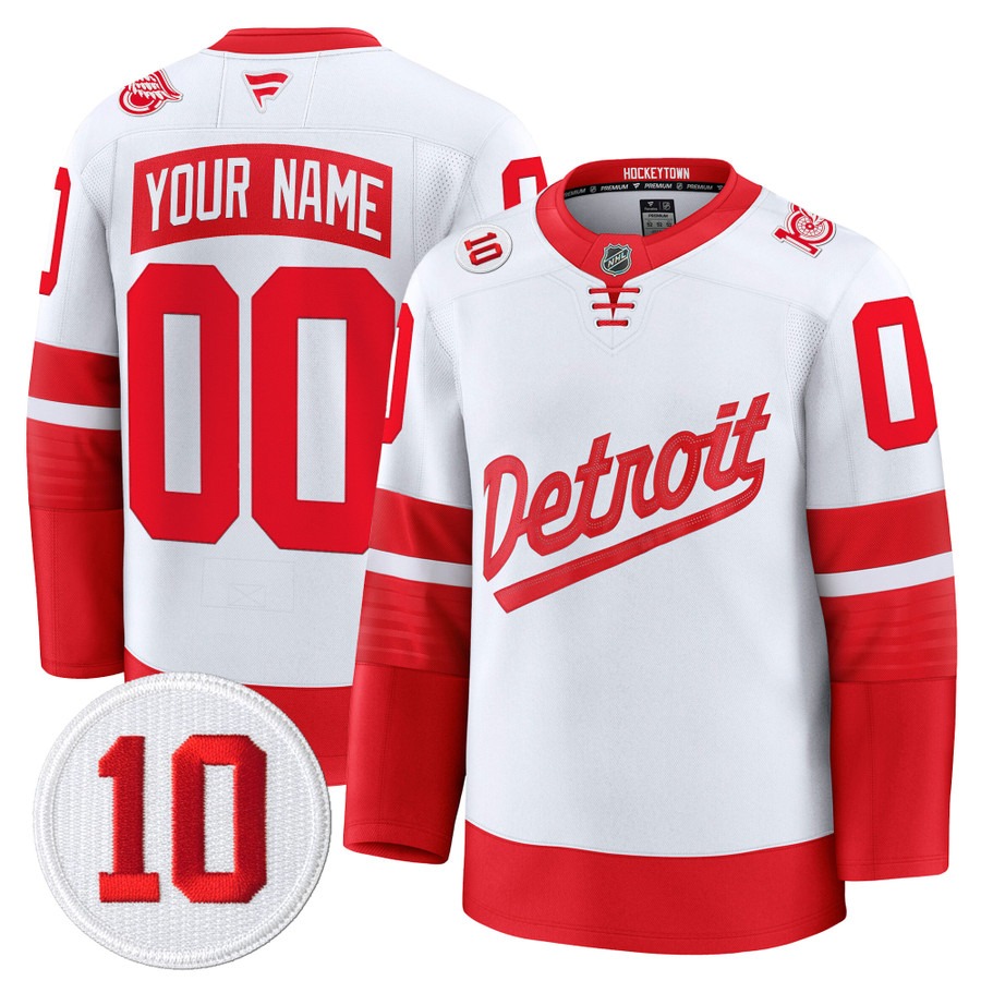 Men's Detroit Red Wings Custom White Stadium Series With #10 Alex Delvecchio Honoring Patch Premium Stitched Hockey Jersey Men's Detroit Red Wings Custom White Stadium Series With #10 Alex Delvecchio Honoring Patch Premium Stitched Hockey Jersey