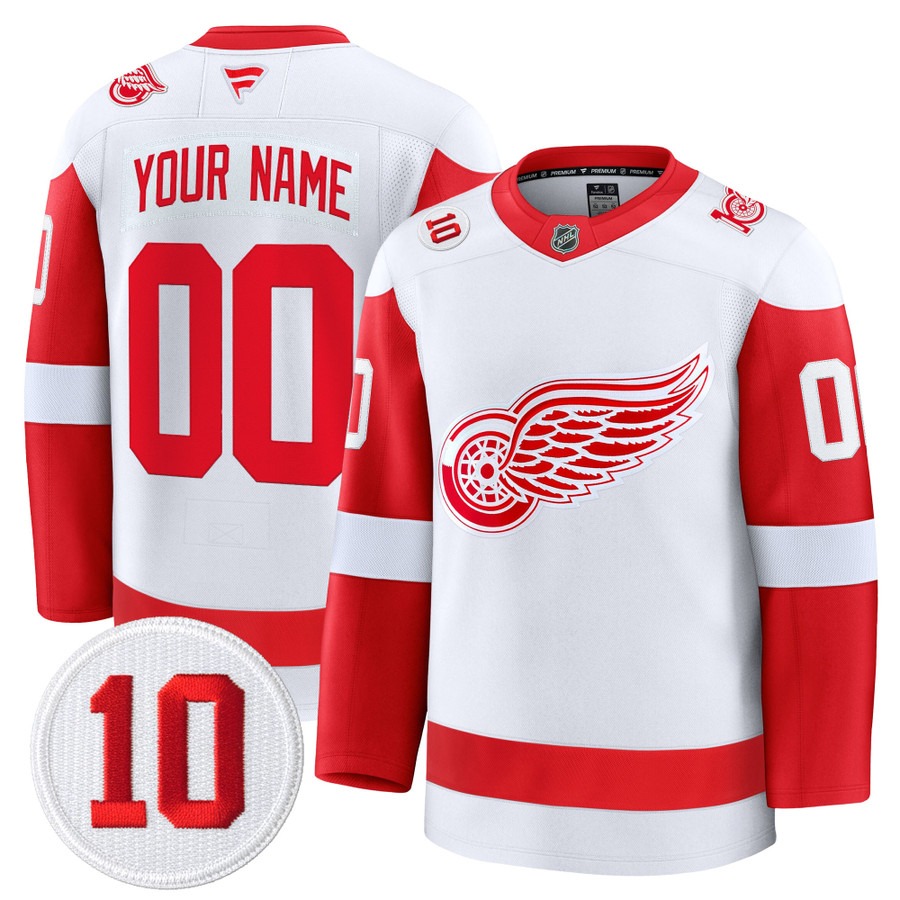 Men's Detroit Red Wings Custom White With #10 Alex Delvecchio Honoring Patch Premium Stitched Hockey Jersey Men's Detroit Red Wings Custom White With #10 Alex Delvecchio Honoring Patch Premium Stitched Hockey Jersey