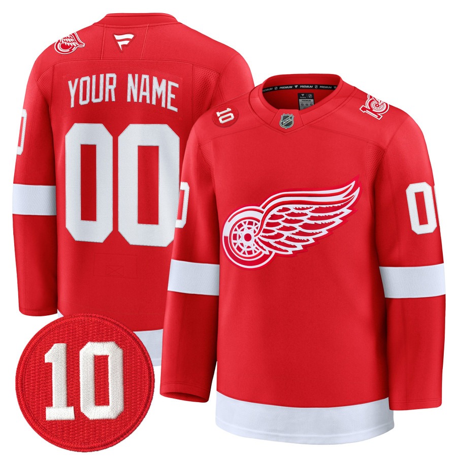 Men's Detroit Red Wings Custom Red With #10 Alex Delvecchio Honoring Patch Premium Stitched Hockey Jersey Men's Detroit Red Wings Custom Red With #10 Alex Delvecchio Honoring Patch Premium Stitched Hockey Jersey