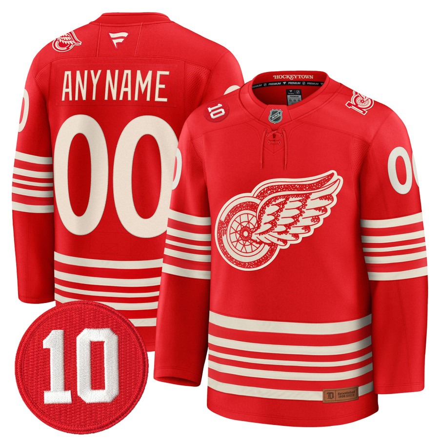Men's Detroit Red Wings Custom Red Centennial Season With #10 Alex Delvecchio Honoring Patch Premium Stitched Hockey Jersey Men's Detroit Red Wings Custom Red Centennial Season With #10 Alex Delvecchio Honoring Patch Premium Stitched Hockey Jersey