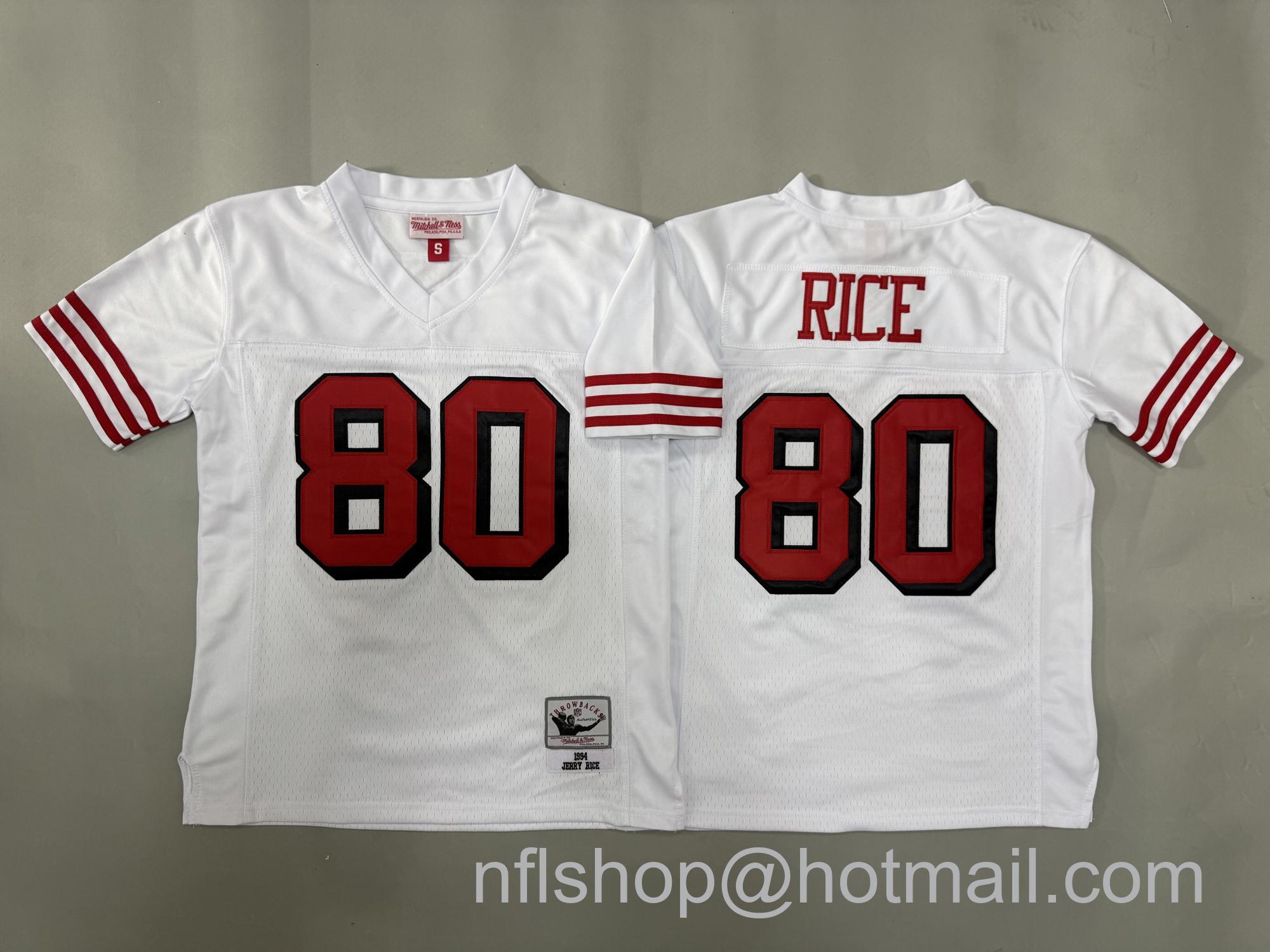 Youth San Francisco 49ers #80 Jerry Rice White 1994 Throwback Stitched Jersey