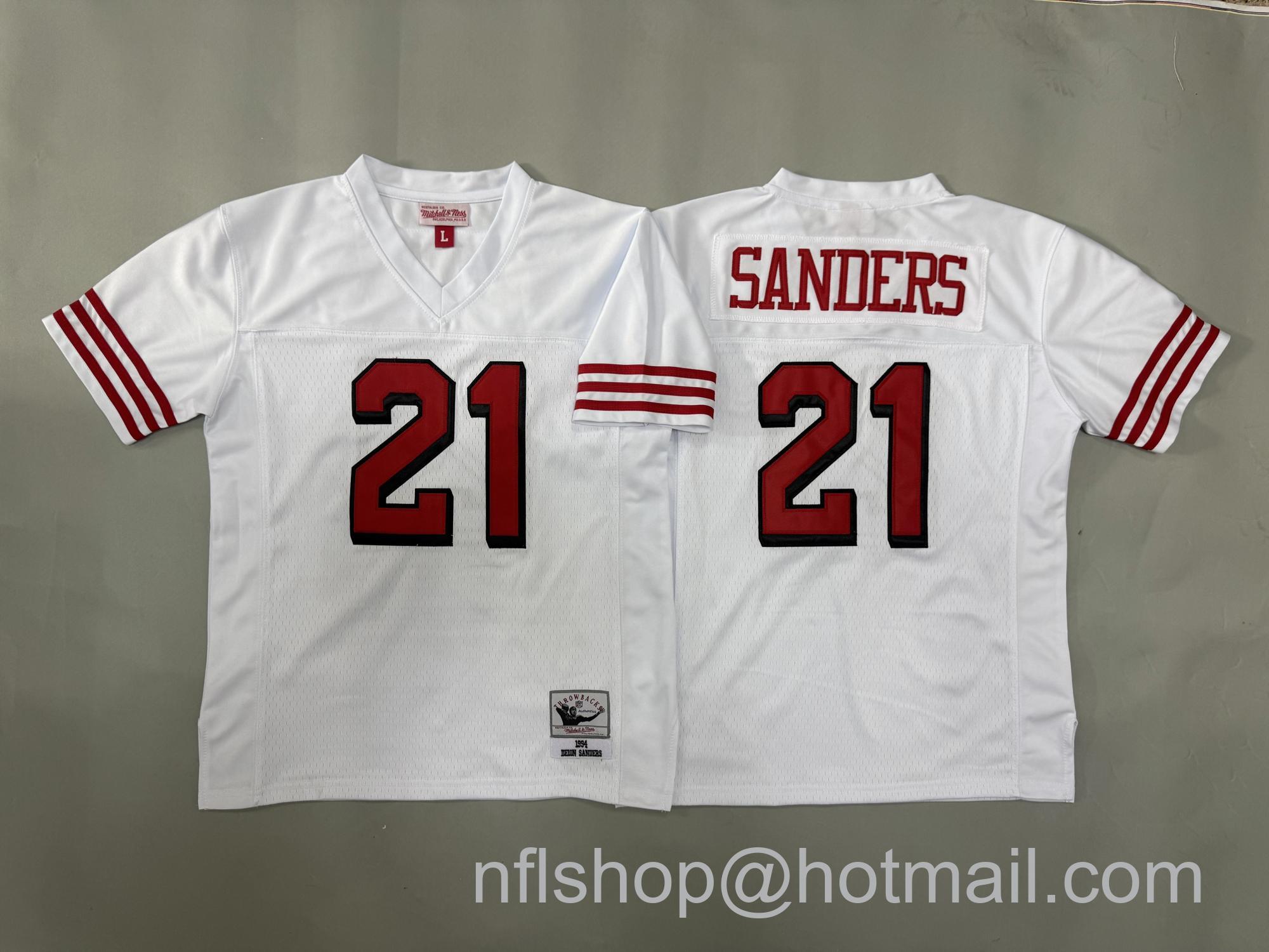 Youth San Francisco 49ers #21 Deion Sanders White 1994 Throwback Stitched Jerseys