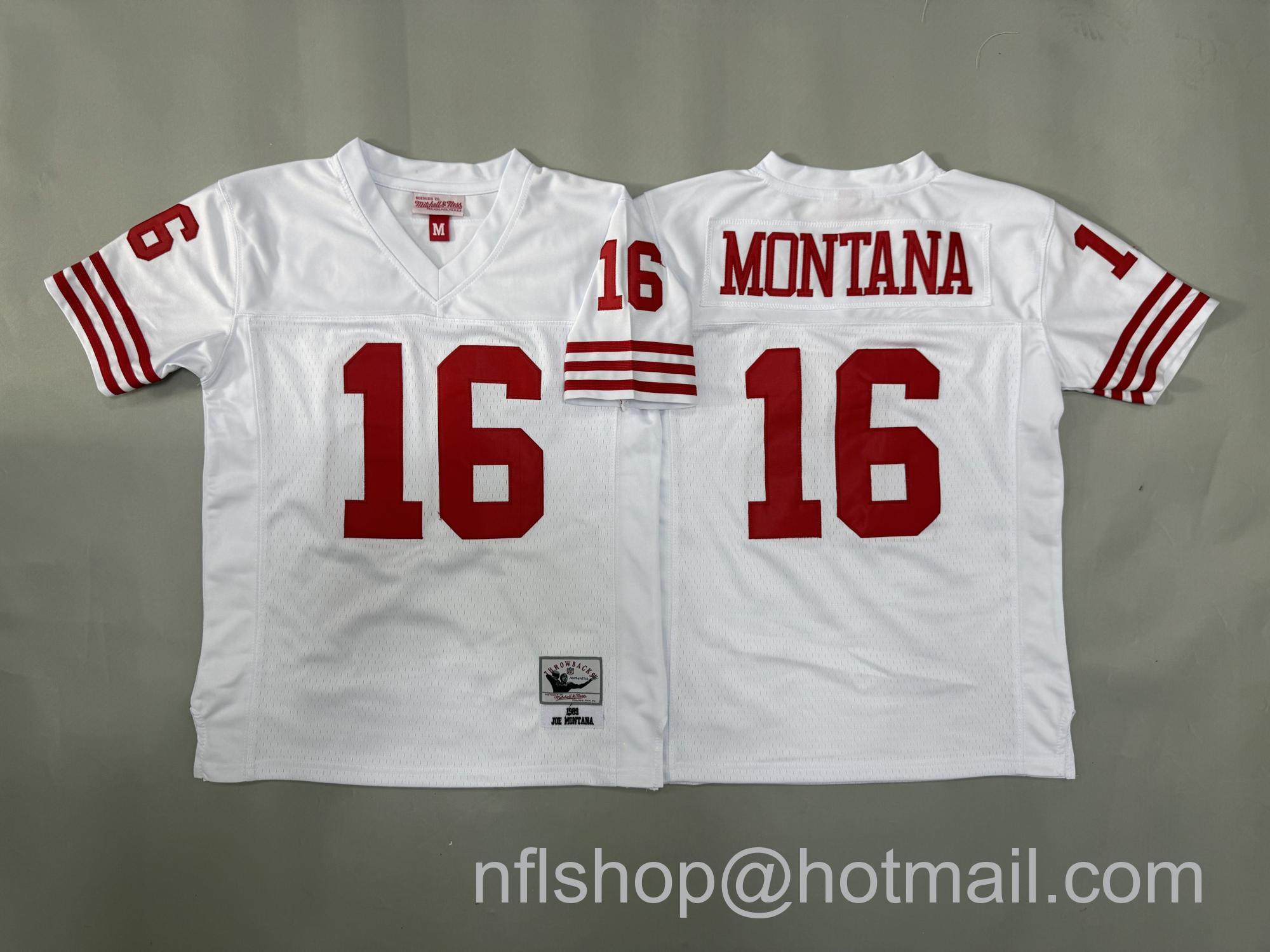 Youth San Francisco 49ers #16 Joe Montana White 1989 Throwback Stitched Jersey