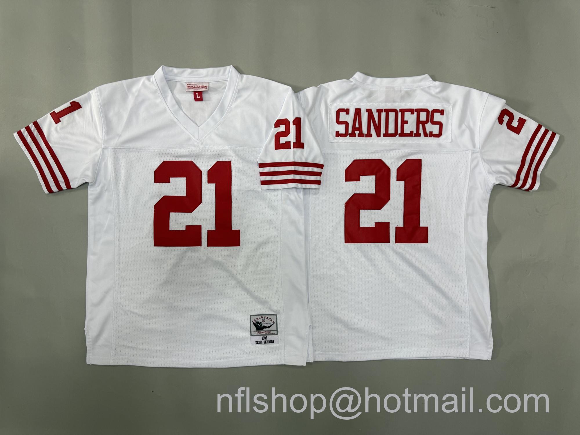 Youth San Francisco 49ers #21 Deion Sanders White 1994 Throwback Stitched Jersey