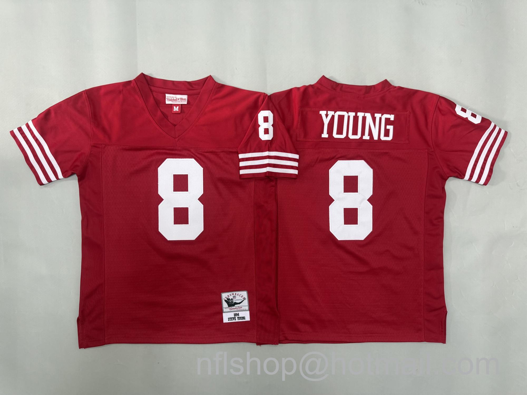 Youth San Francisco 49ers #8 Steve Young Red 1994 Throwback Stitched Jersey