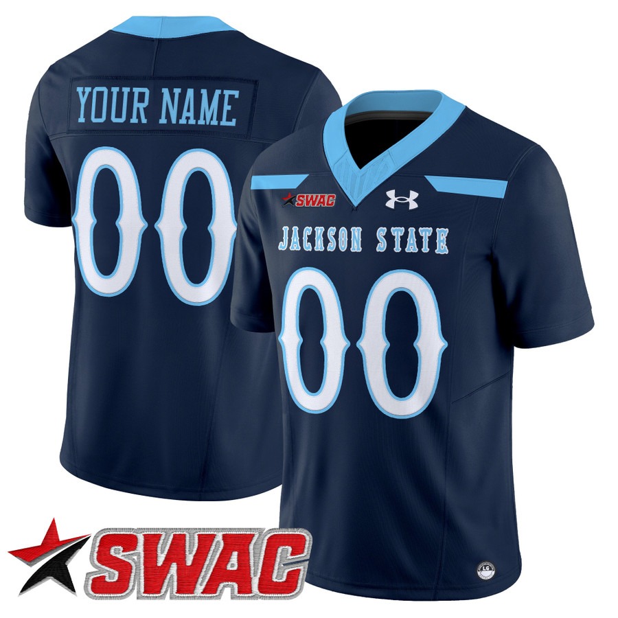 Men's Jackson State Tigers Custom 2025 Vapor F.U.S.E. Limited Stitched Football Jersey Navy