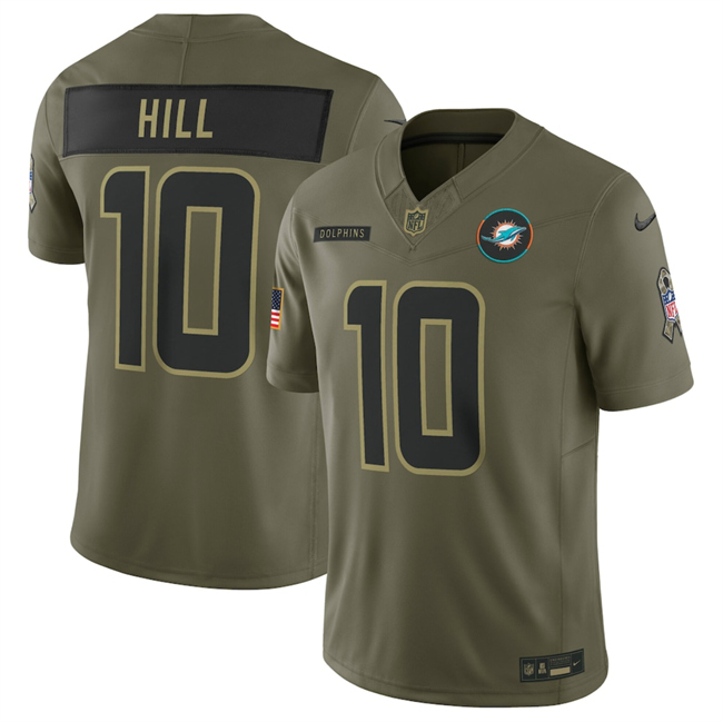 Men's Miami Dolphins  #10 Tyreek Hill Olive 2025 F.U.S.E. Salute to Service Limited Stitched Football Jersey Men's Miami Dolphins  #10 Tyreek Hill Olive 2025 F.U.S.E. Salute to Service Limited Stitched Football Jersey