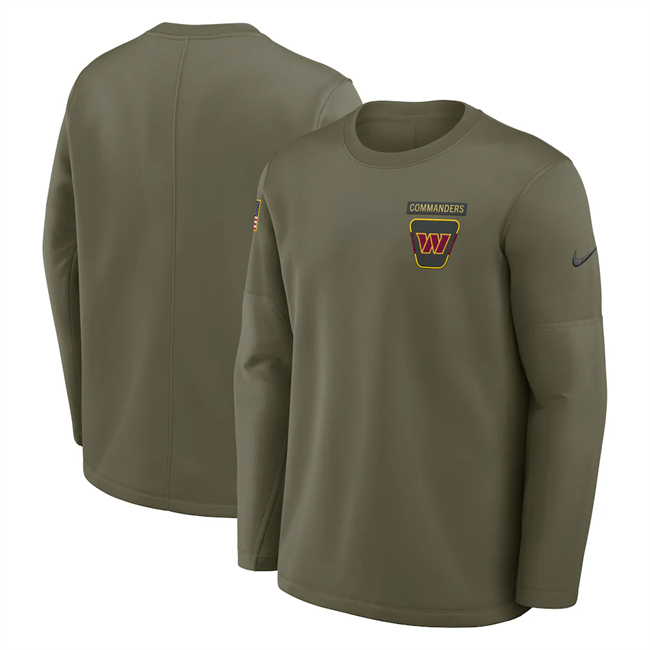 Men's Washington Commanders Olive 2025 Salute to Service Sideline Coaches Therma-FIT Long Sleeve Shirt