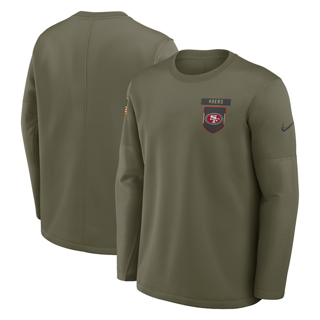 Men's San Francisco 49ers Olive 2025 Salute to Service Sideline Coaches Therma-FIT Long Sleeve Shirt