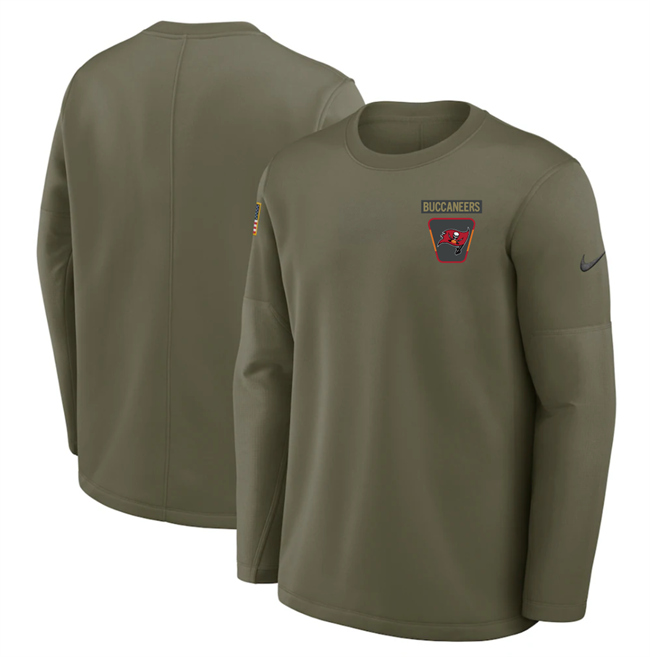 Men's Tampa Bay Buccaneers Olive 2025 Salute to Service Sideline Coaches Therma-FIT Long Sleeve Shirt