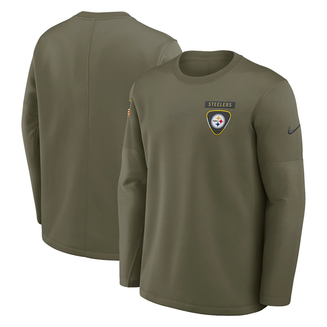 Men's Pittsburgh Steelers Olive 2025 Salute to Service Sideline Coaches Therma-FIT Long Sleeve Shirt