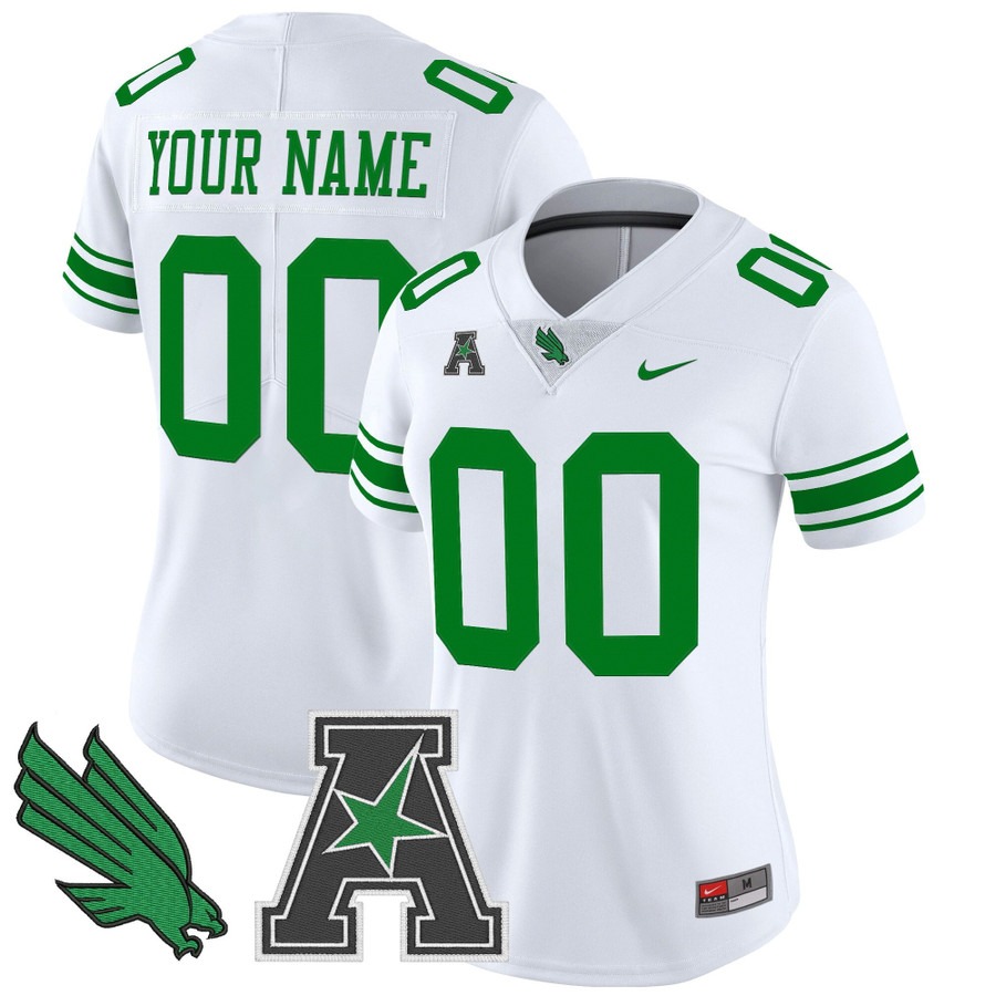 Women's North Texas Mean Green Custom White 2025 Vapor Limited Stitched Football Jersey Women's North Texas Mean Green Custom White 2025 Vapor Limited Stitched Football Jersey