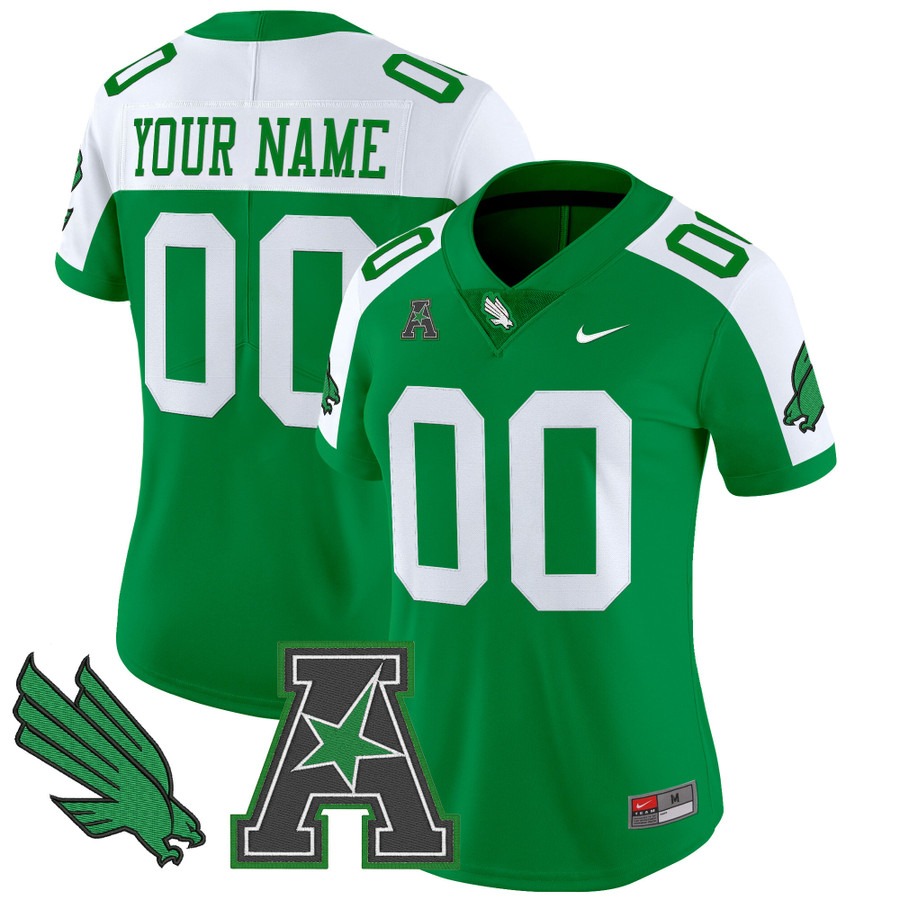 Women's North Texas Mean Green Custom Green Alternate 2025 Vapor Limited Stitched Football Jersey Women's North Texas Mean Green Custom Green Alternate 2025 Vapor Limited Stitched Football Jersey