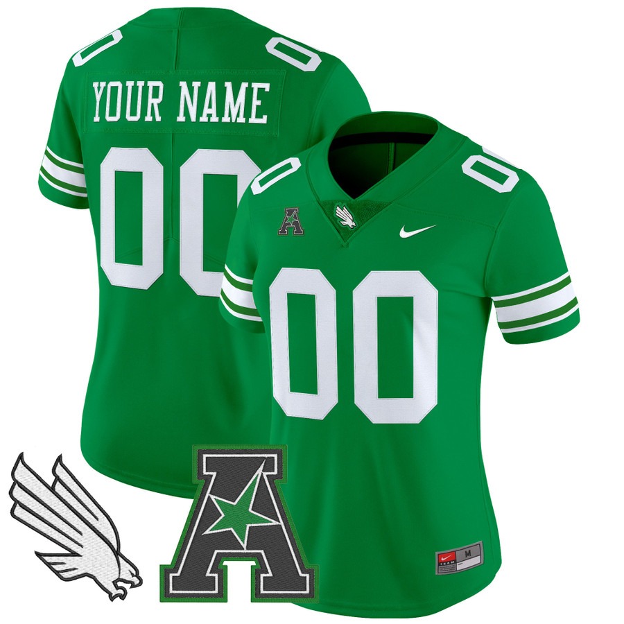 Women's North Texas Mean Green Custom Home 2025 Vapor Limited Stitched Football Jersey Women's North Texas Mean Green Custom Home 2025 Vapor Limited Stitched Football Jersey
