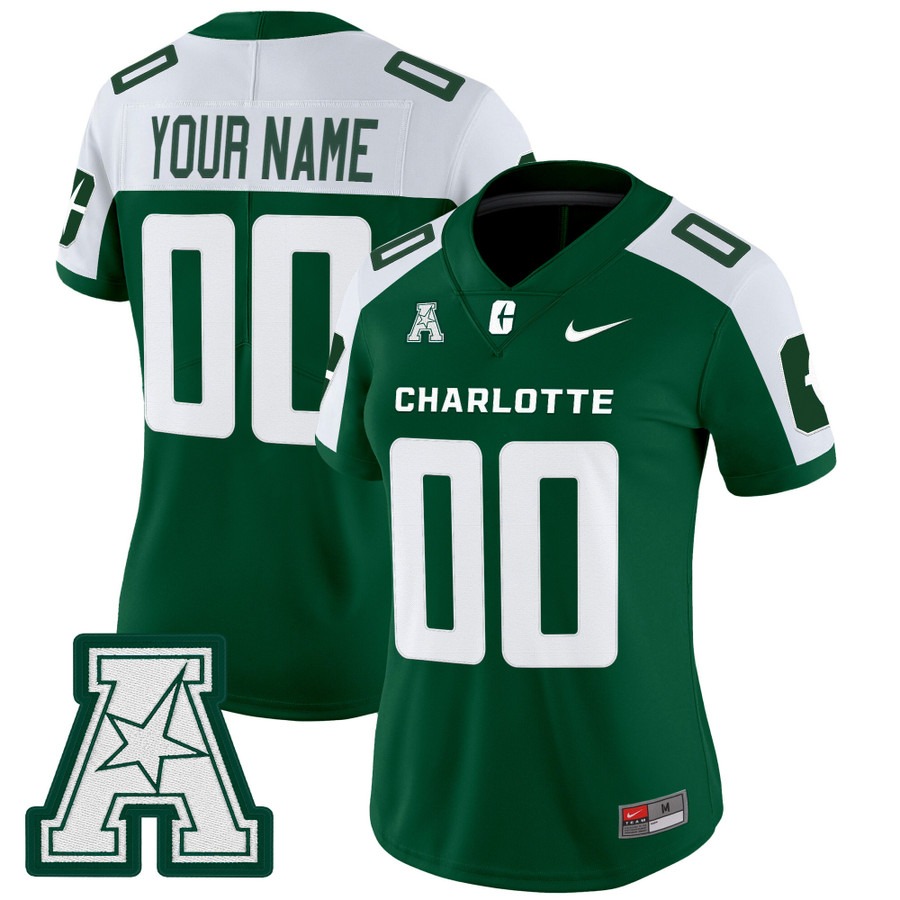 Women's Charlotte 49ers Custom Green Alternate 2025 Vapor Limited Stitched Football Jersey Women's Charlotte 49ers Custom Green Alternate 2025 Vapor Limited Stitched Football Jersey