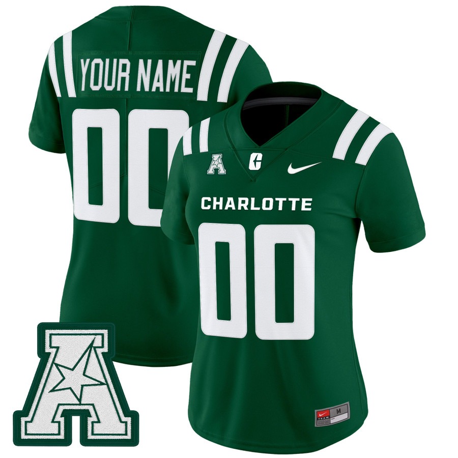 Women's Charlotte 49ers Custom Green 2025 Vapor Limited Stitched Football Jersey Women's Charlotte 49ers Custom Green 2025 Vapor Limited Stitched Football Jersey