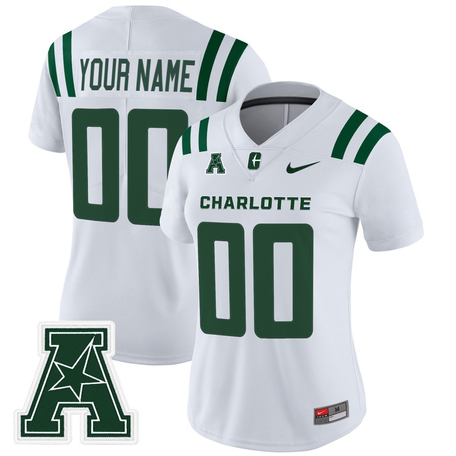 Women's Charlotte 49ers Custom White 2025 Vapor Limited Stitched Football Jersey Women's Charlotte 49ers Custom White 2025 Vapor Limited Stitched Football Jersey