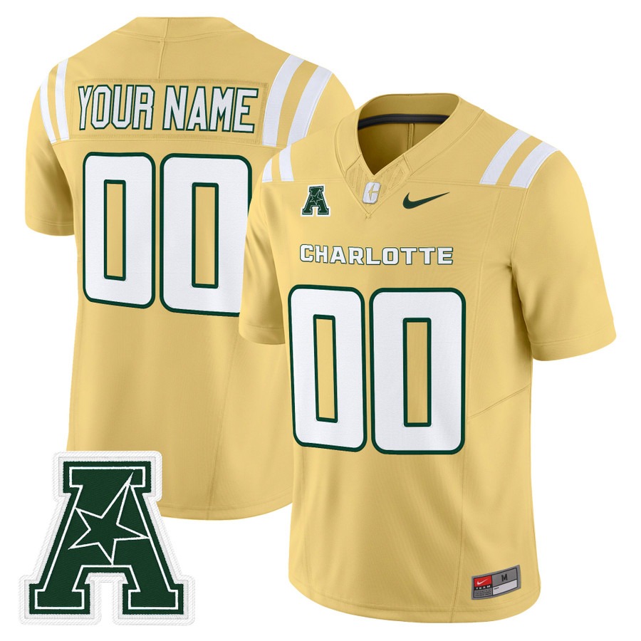 Men's Charlotte 49ers Custom Gold F.U.S.E. 2025 Vapor Limited Stitched Football Jersey Men's Charlotte 49ers Custom Gold F.U.S.E. 2025 Vapor Limited Stitched Football Jersey