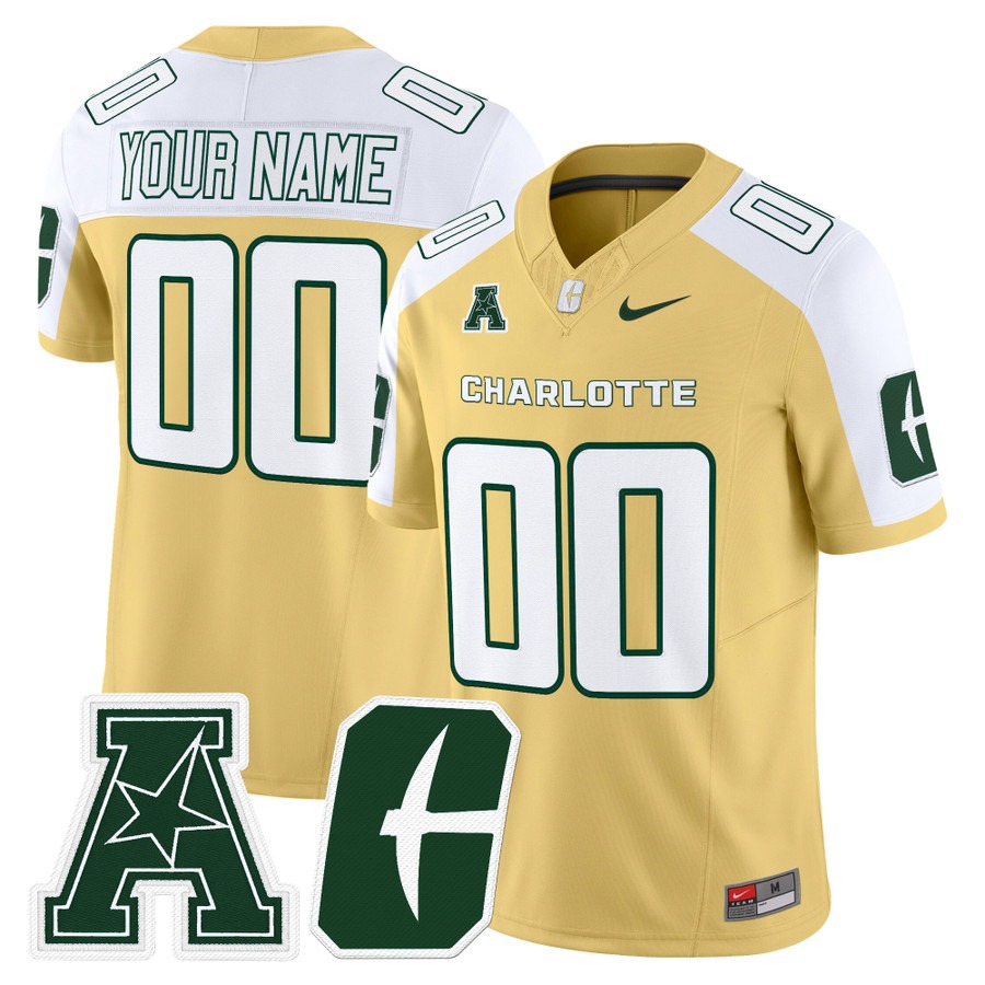 Men's Charlotte 49ers Custom Gold Alternate F.U.S.E. 2025 Vapor Limited Stitched Football Jersey Men's Charlotte 49ers Custom Gold Alternate F.U.S.E. 2025 Vapor Limited Stitched Football Jersey