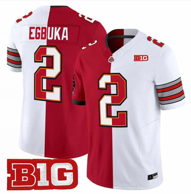 Men's TB Buccaneers Ohio State Buckeyes #2 Emeka Egbuka Red White Split 2025 F.U.S.E. Vapor Limited Stitched Football Jersey Men's TB Buccaneers Ohio State Buckeyes #2 Emeka Egbuka Red White Split 2025 F.U.S.E. Vapor Limited Stitched Football Jersey