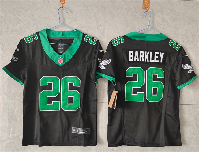 Women's Philadelphia Eagles #26 Saquon Barkley Black Throwback F.U.S.E. Vapor Untouchable Limited Stitched Football Jersey(Run Small) Women's Philadelphia Eagles #26 Saquon Barkley Black Throwback F.U.S.E. Vapor Untouchable Limited Stitched Football Jersey(Run Small)
