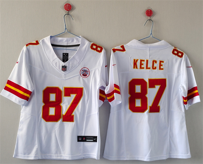 Women's Kansas City Chiefs #87 Travis Kelce White 2023 F.U.S.E. Vapor Untouchable Limited Stitched Jersey(Run Small) Women's Kansas City Chiefs #87 Travis Kelce White 2023 F.U.S.E. Vapor Untouchable Limited Stitched Jersey(Run Small)