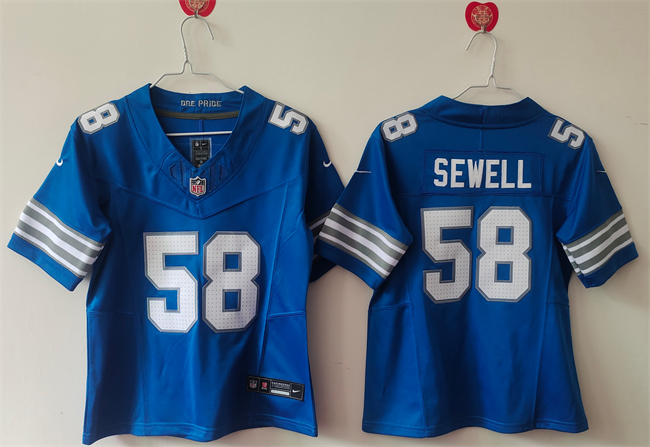 Women's Detroit Lions #58 Penei Sewell Blue 2024 F.U.S.E. Vapor Limited Stitched Jersey(Run Smaller) Women's Detroit Lions #58 Penei Sewell Blue 2024 F.U.S.E. Vapor Limited Stitched Jersey(Run Smaller)