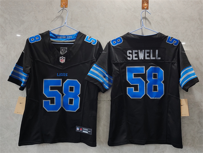 Women's Detroit Lions #58 Penei Sewell Black 2024 F.U.S.E. Vapor Limited Stitched Jersey(Run Smaller) Women's Detroit Lions #58 Penei Sewell Black 2024 F.U.S.E. Vapor Limited Stitched Jersey(Run Smaller)