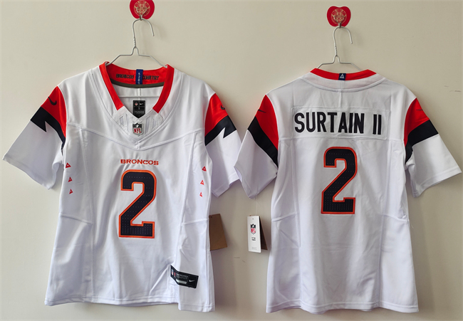 Women's Denver Broncos #2 Pat Surtain II White 2024 F.U.S.E Throwback Stitched Jersey(Run Small) Women's Denver Broncos #2 Pat Surtain II White 2024 F.U.S.E Throwback Stitched Jersey(Run Small)