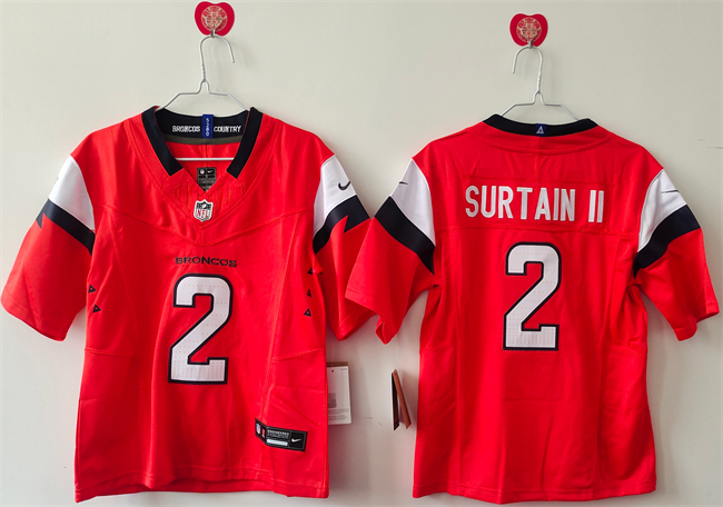 Women's Denver Broncos #2 Pat Surtain II Orange 2024 F.U.S.E Throwback Stitched Jersey(Run Small) Women's Denver Broncos #2 Pat Surtain II Orange 2024 F.U.S.E Throwback Stitched Jersey(Run Small)