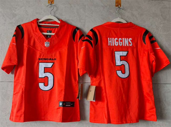 Women's Cincinnati Bengals #5 Tee Higgins Orange F.U.S.E. Stitched Vapor Football Jersey(Run Small) Women's Cincinnati Bengals #5 Tee Higgins Orange F.U.S.E. Stitched Vapor Football Jersey(Run Small)