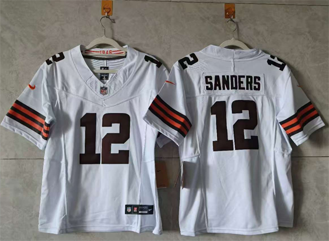 Women's Cleveland Browns #12 Shedeur Sanders White 2024 F.U.S.E. Stitched Jersey(Run Small) Women's Cleveland Browns #12 Shedeur Sanders White 2024 F.U.S.E. Stitched Jersey(Run Small)